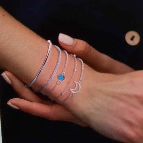 5Pcs Silver Plated Layered Turquoise Bracelet - Picture 3 of 4